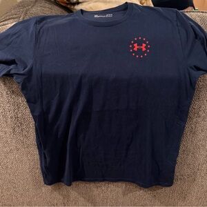 Under Armour Men's Dark Blue Tee with Red Logo